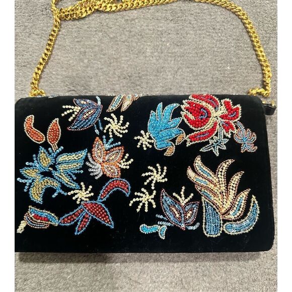 Saint Laurent Velvet Beaded Kate Floral Embroidered Shoulder Chain Bag - Authent - Picture 9 of 12
